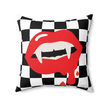 Load image into Gallery viewer, "She Fangs" Checkered Pillow