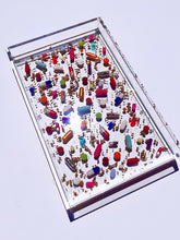 Load image into Gallery viewer, 11x7” Clear Lucite Vanity Tray, gold leaf and pill petri details